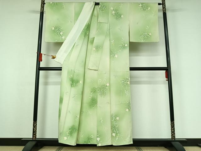 平和屋着物▽上質な小紋　単衣　草花文　暈し染め　正絹　逸品　AABJ9694jh