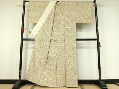 平和屋着物▽お召　単衣　花菱文　正絹　逸品　AABJ9696jh