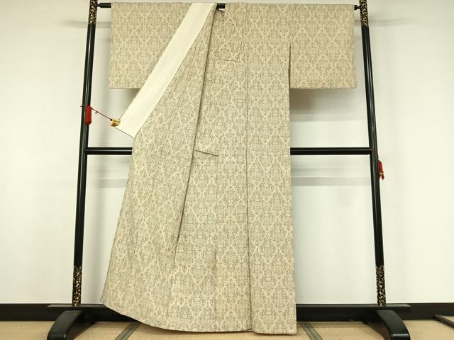 平和屋着物▽お召　単衣　花菱文　正絹　逸品　AABJ9696jh