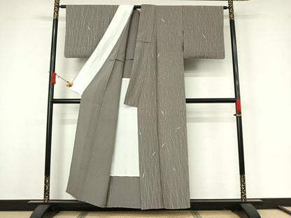 平和屋着物▽上質な小紋　単衣　草葉文　正絹　逸品　AABJ9697jh
