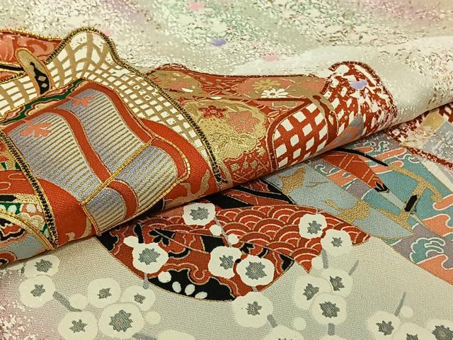 平和屋着物▽豪華振袖　単衣　駒刺繍　御所車花文　暈し染め　金彩　正絹　逸品　AABJ9698jh