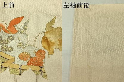 平和屋着物▽訪問着　単衣　草花文　金銀彩　正絹　逸品　AABJ9699jh