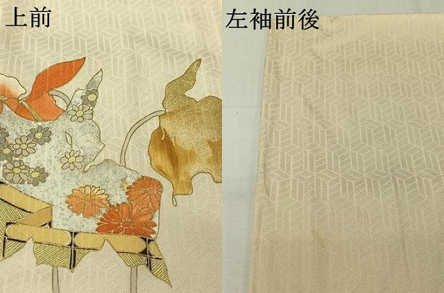 平和屋着物▽訪問着　単衣　草花文　金銀彩　正絹　逸品　AABJ9699jh