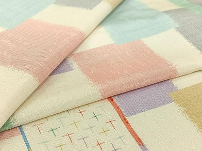 平和屋着物▽上質な紬　単衣　色紙重ね文　正絹　逸品　AABJ9700jh