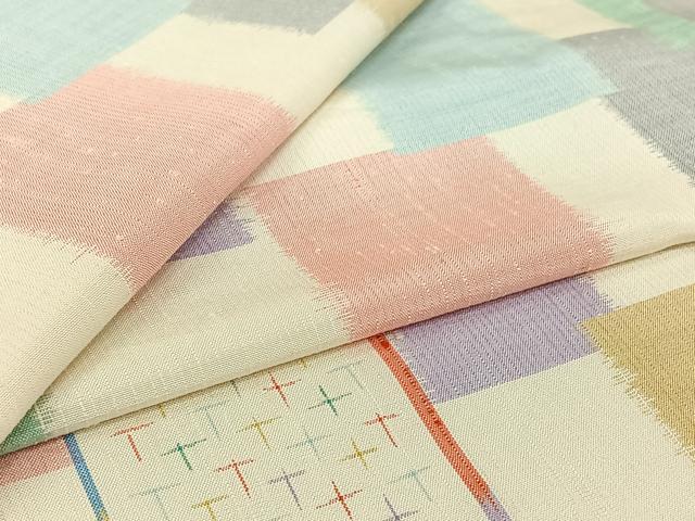 平和屋着物▽上質な紬　単衣　色紙重ね文　正絹　逸品　AABJ9700jh