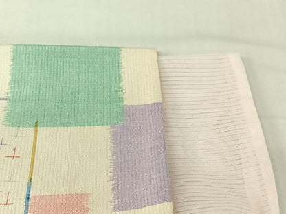 平和屋着物▽上質な紬　単衣　色紙重ね文　正絹　逸品　AABJ9700jh