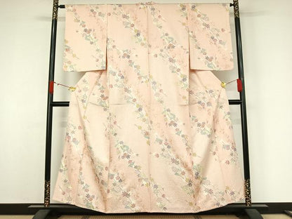 平和屋着物▽上質な小紋　単衣　扇面楓文　金彩　正絹　逸品　AABJ9702jh