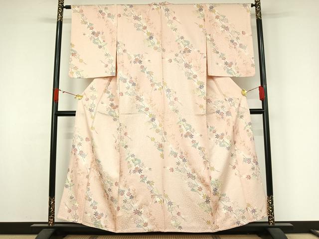 平和屋着物▽上質な小紋　単衣　扇面楓文　金彩　正絹　逸品　AABJ9702jh