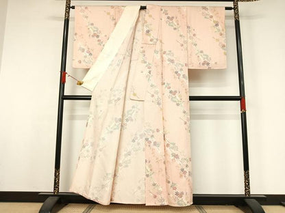 平和屋着物▽上質な小紋　単衣　扇面楓文　金彩　正絹　逸品　AABJ9702jh