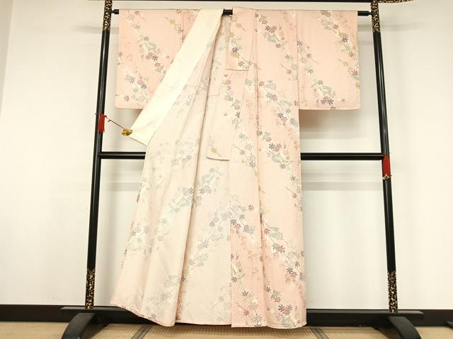 平和屋着物▽上質な小紋　単衣　扇面楓文　金彩　正絹　逸品　AABJ9702jh