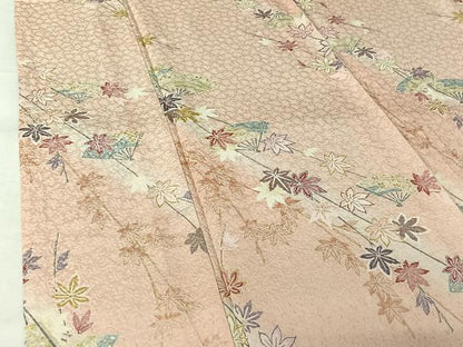 平和屋着物▽上質な小紋　単衣　扇面楓文　金彩　正絹　逸品　AABJ9702jh