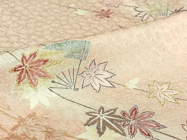 平和屋着物▽上質な小紋　単衣　扇面楓文　金彩　正絹　逸品　AABJ9702jh