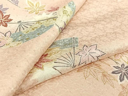 平和屋着物▽上質な小紋　単衣　扇面楓文　金彩　正絹　逸品　AABJ9702jh