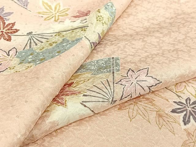 平和屋着物▽上質な小紋　単衣　扇面楓文　金彩　正絹　逸品　AABJ9702jh