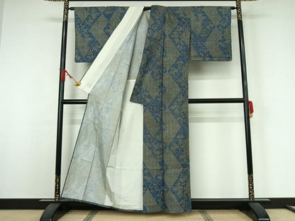 平和屋着物▽小紋　単衣　草花文　AABJ9703jh