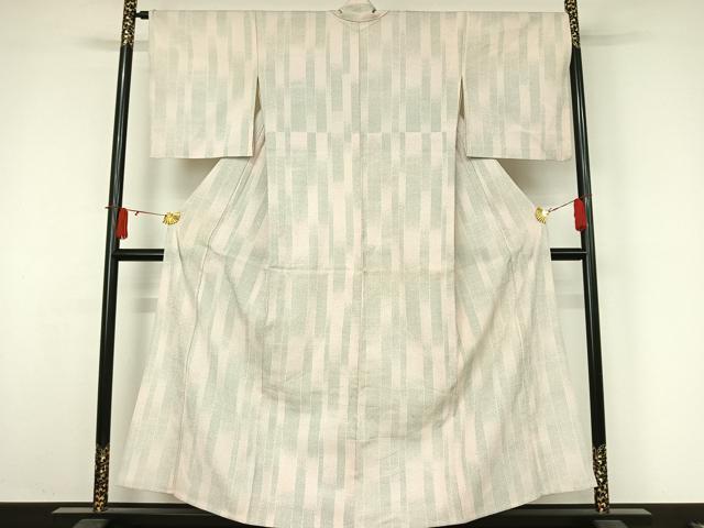 平和屋着物▽本塩沢　単衣　縞　正絹　逸品　AABJ9704jh