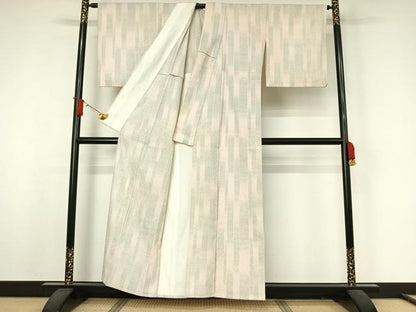 平和屋着物▽本塩沢　単衣　縞　正絹　逸品　AABJ9704jh