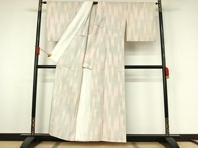 平和屋着物▽本塩沢　単衣　縞　正絹　逸品　AABJ9704jh