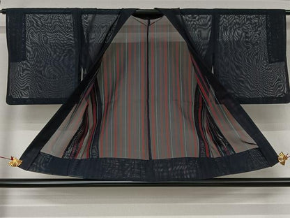平和屋着物▽羽織　スリーシーズン　春夏秋　塵除け　縞　正絹　逸品　AABJ9706jh