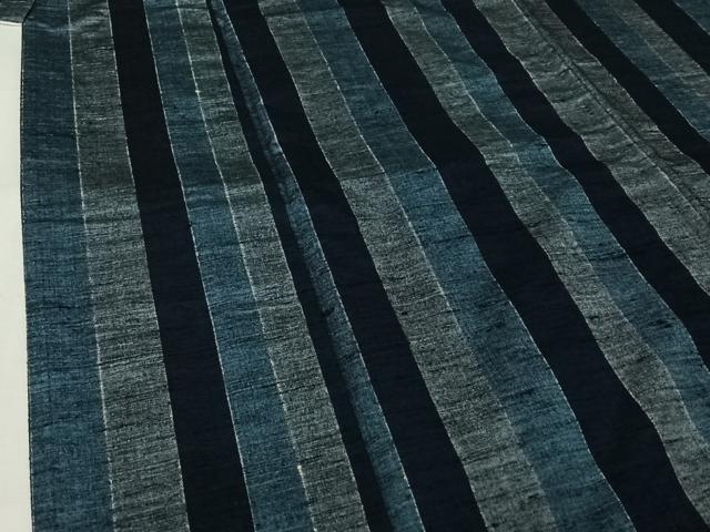 平和屋着物▽上質な紬　単衣　縞　正絹　逸品　AABJ9707jh