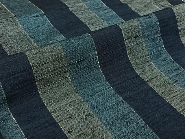 平和屋着物▽上質な紬　単衣　縞　正絹　逸品　AABJ9707jh