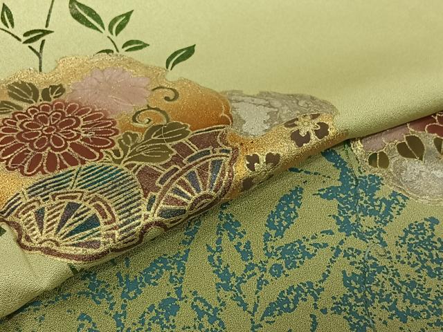 平和屋着物▽訪問着　単衣　雪輪花文　金銀彩　正絹　逸品　AABJ9709jh