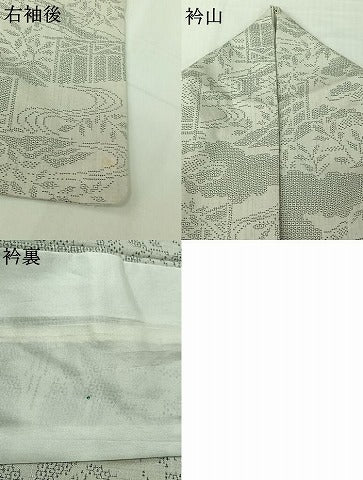 平和屋着物▽結城紬　単衣　100亀甲　流水風景文　正絹　逸品　AABJ9711jh