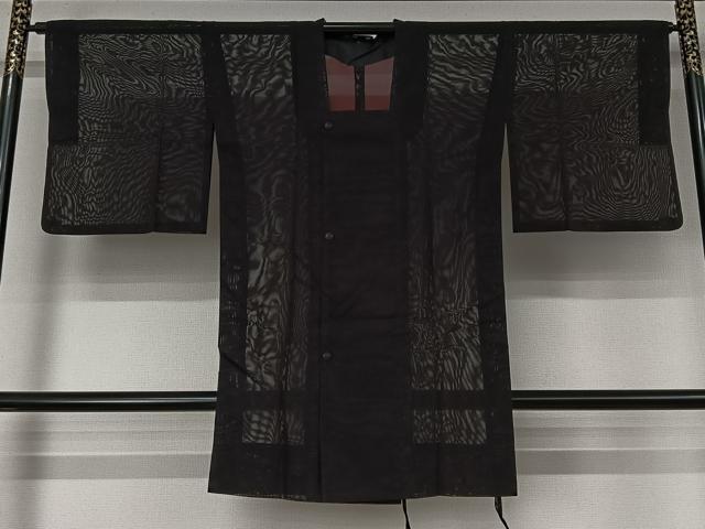 平和屋着物▽道行コート　スリーシーズン　春夏秋　塵除け　黒地　ロング丈　正絹　逸品　AABJ9713jh