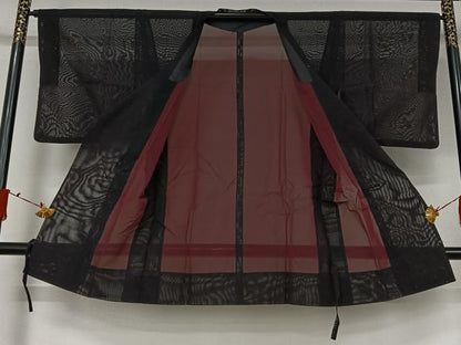 平和屋着物▽道行コート　スリーシーズン　春夏秋　塵除け　黒地　ロング丈　正絹　逸品　AABJ9713jh