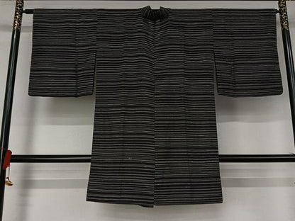 平和屋着物▽道中着　スリーシーズン　春夏秋　塵除け　横段文　ロング丈　正絹　逸品　AABJ9714jh