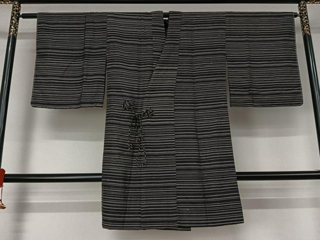 平和屋着物▽道中着　スリーシーズン　春夏秋　塵除け　横段文　ロング丈　正絹　逸品　AABJ9714jh