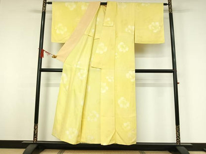 平和屋着物▽上質な小紋　単衣　地紋起こし　舞花文　正絹　逸品　AABJ9715jh