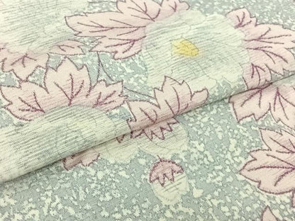 平和屋着物▽上質な紬　単衣　草花文　正絹　逸品　AABJ9720jh
