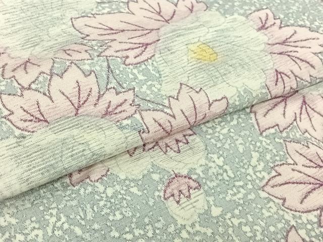 平和屋着物▽上質な紬　単衣　草花文　正絹　逸品　AABJ9720jh