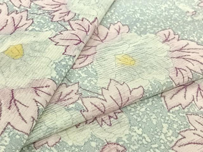平和屋着物▽上質な紬　単衣　草花文　正絹　逸品　AABJ9720jh