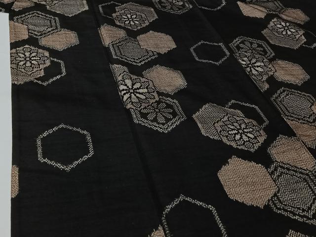 平和屋着物▽上質な紬　単衣　亀甲花文　正絹　逸品　AABJ9721jh