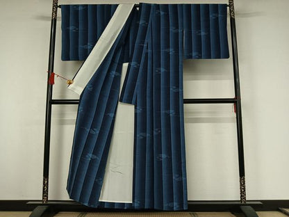 平和屋着物▽上質な紬　単衣　流水文　正絹　逸品　AABJ9722jh