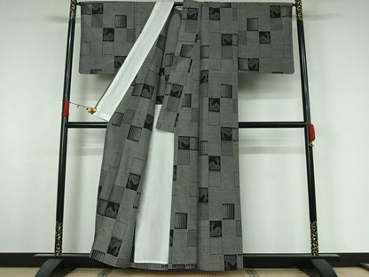 平和屋着物▽上質な紬　単衣　有栖川文様　正絹　逸品　AABJ9725jh