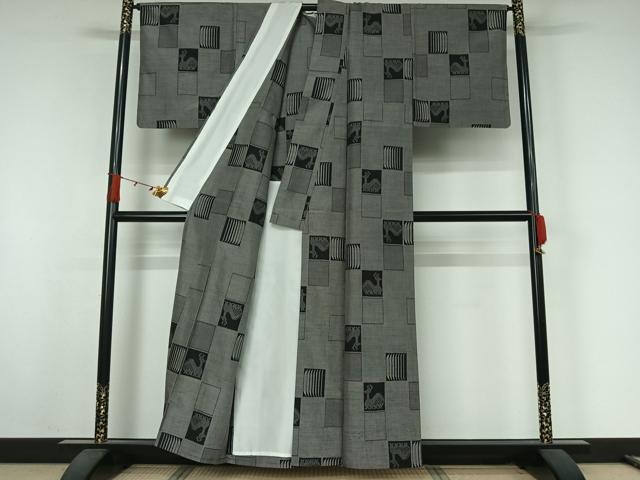 平和屋着物▽上質な紬　単衣　有栖川文様　正絹　逸品　AABJ9725jh