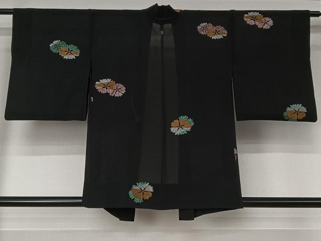 平和屋着物▽羽織　スリーシーズン　春夏秋　塵除け　刺繍　舞花文　黒地　金銀糸　正絹　逸品　AABJ9728jh