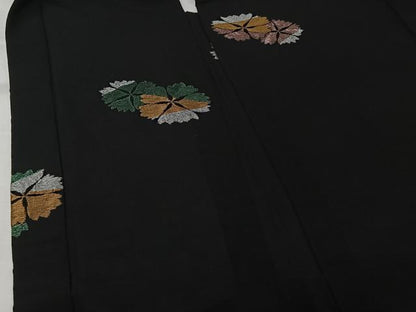 平和屋着物▽羽織　スリーシーズン　春夏秋　塵除け　刺繍　舞花文　黒地　金銀糸　正絹　逸品　AABJ9728jh