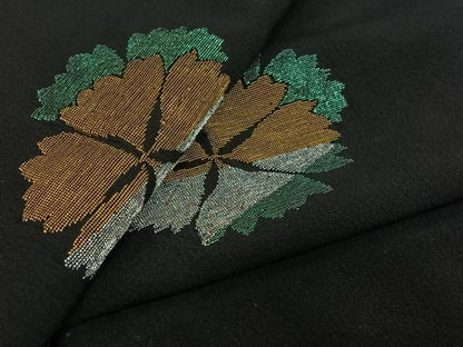 平和屋着物▽羽織　スリーシーズン　春夏秋　塵除け　刺繍　舞花文　黒地　金銀糸　正絹　逸品　AABJ9728jh