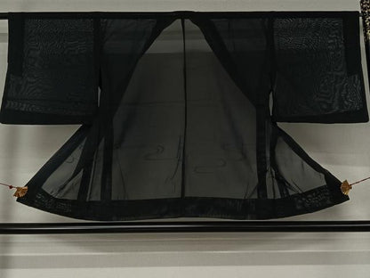 平和屋着物▽羽織　スリーシーズン　春夏秋　塵除け　流水花文　黒地　正絹　逸品　AABJ9730jh