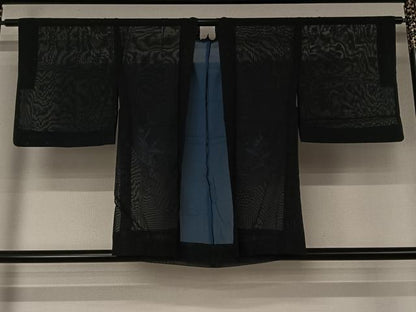 平和屋着物▽羽織　スリーシーズン　春夏秋　塵除け　流水花文　黒地　正絹　逸品　AABJ9730jh