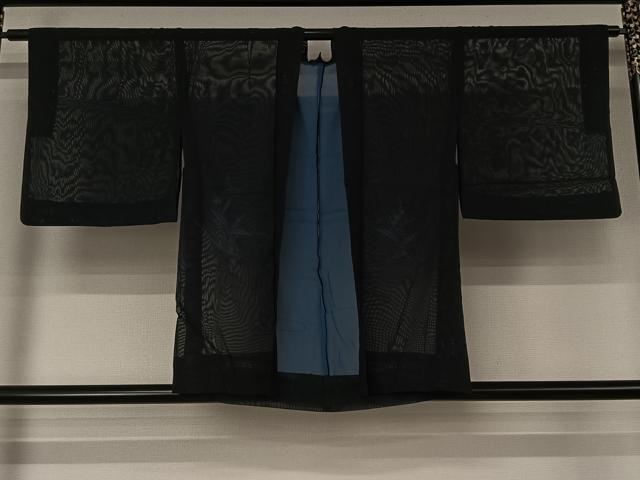 平和屋着物▽羽織　スリーシーズン　春夏秋　塵除け　流水花文　黒地　正絹　逸品　AABJ9730jh
