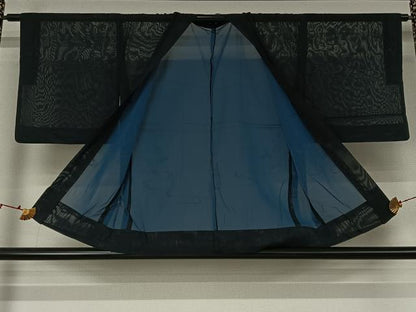 平和屋着物▽羽織　スリーシーズン　春夏秋　塵除け　流水花文　黒地　正絹　逸品　AABJ9730jh