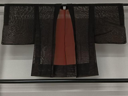 平和屋着物▽羽織　スリーシーズン　春夏秋　塵除け　草花文　黒地　正絹　逸品　未使用　AABJ9731jh