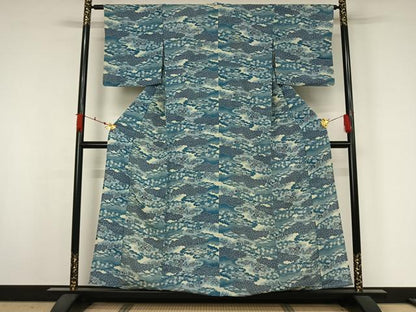 平和屋着物▽上質な小紋　単衣　雲取り花文　正絹　逸品　AABJ9732jh