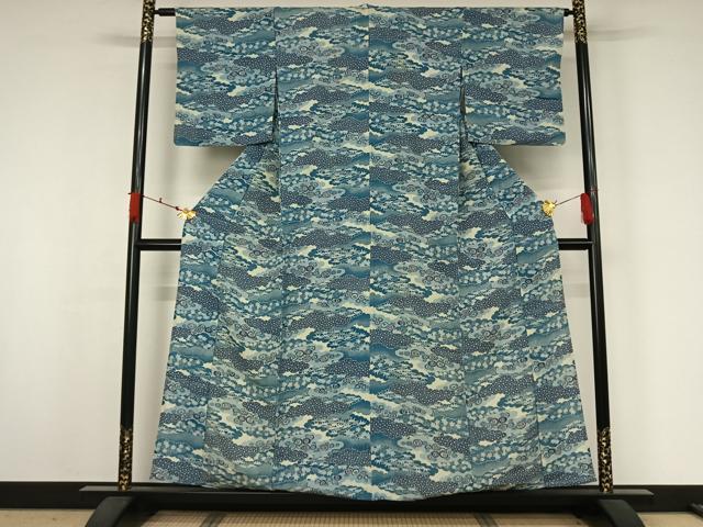 平和屋着物▽上質な小紋　単衣　雲取り花文　正絹　逸品　AABJ9732jh