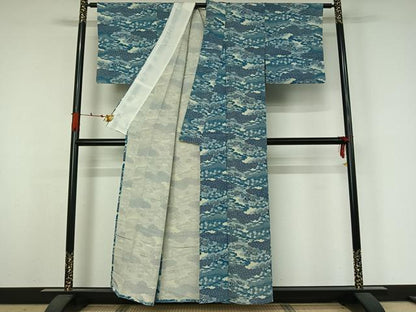 平和屋着物▽上質な小紋　単衣　雲取り花文　正絹　逸品　AABJ9732jh